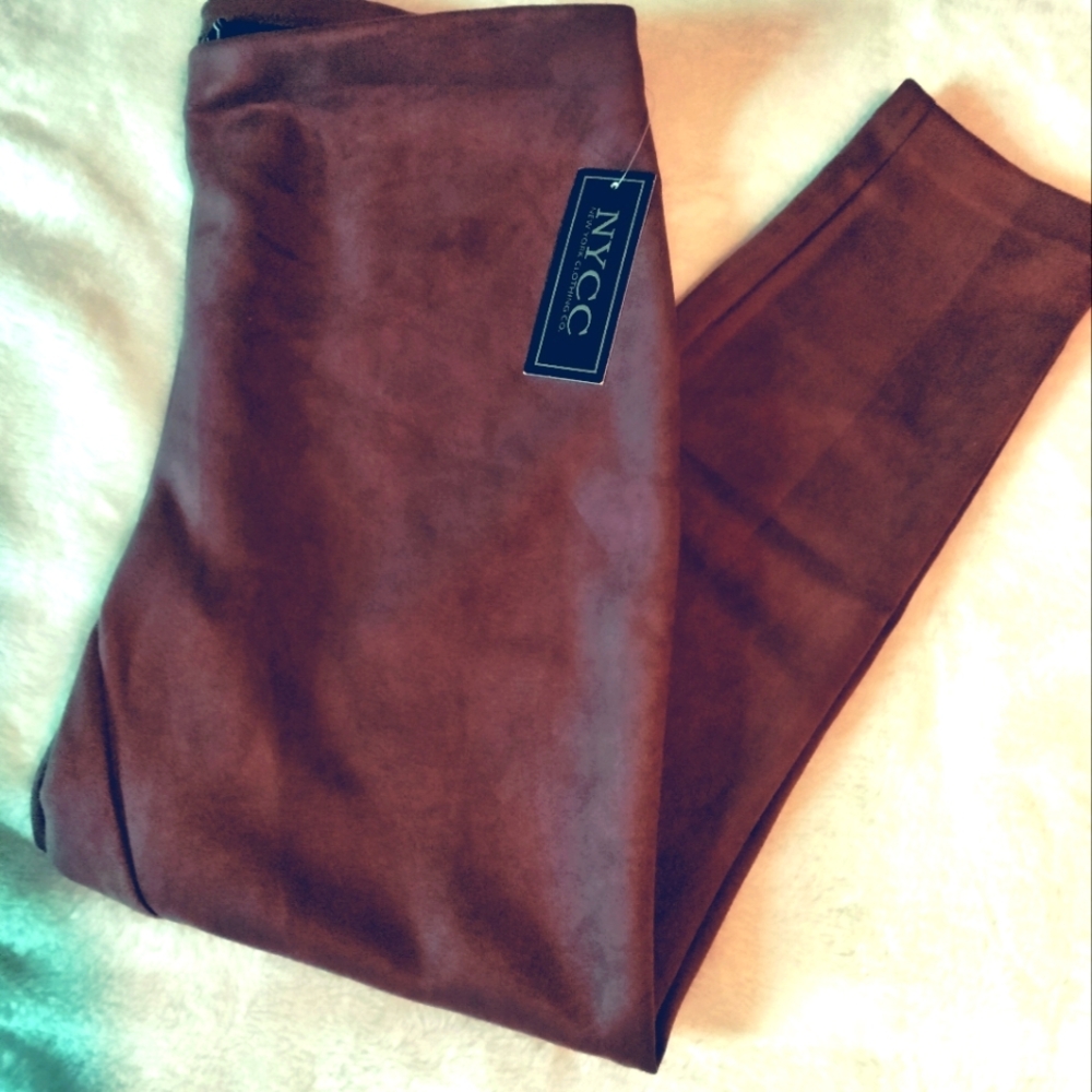 NYCC NWT Brown Pull On Suede Style Slacks Size L Fall Spring Casual Boho
